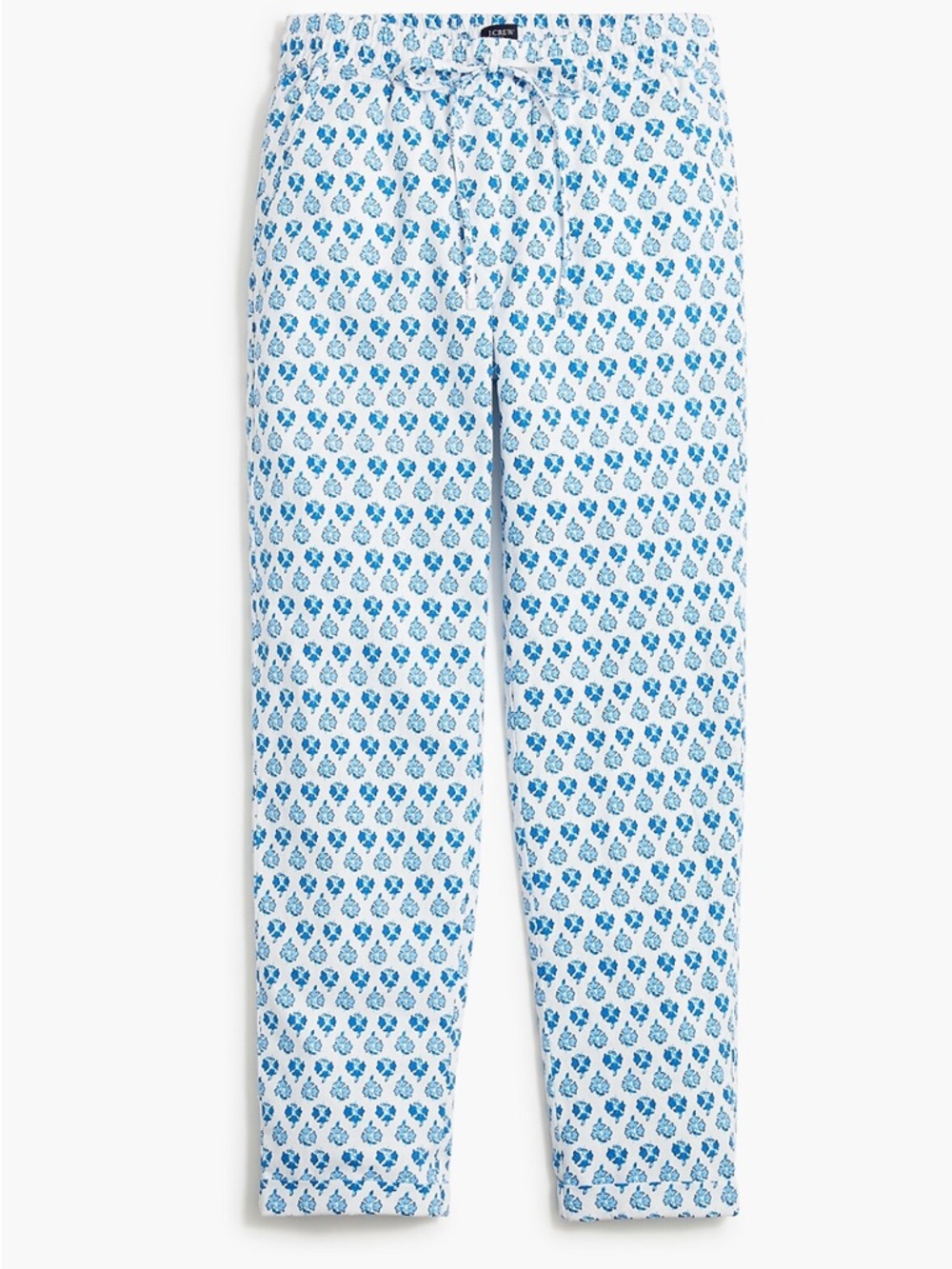 J. Crew Floral Print Linen Blend Pull On Ankle Pants Blue White 2022 Size 12P